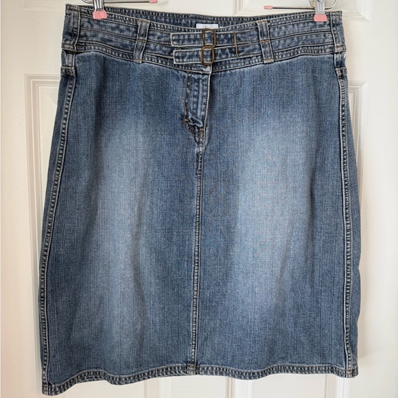 Vintage Calvin Klein Jean‎ Mini Skirt Sz 10 Double Buckle High Waist y2k Denim - Picture 1 of 11